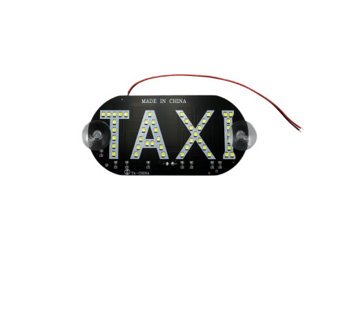 Табличка TAXI на лобове скло світлодіодна на присосках LED шашка для таксі 12в біла (17369)